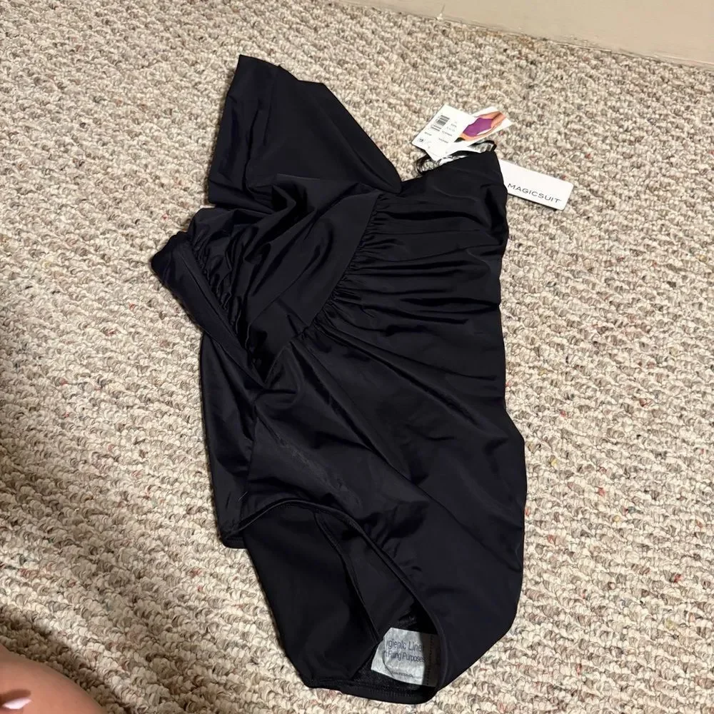 NWT Miraclesuit Magicsuit Goddess Trimming One Shoulder One Piece Black- Size 10 - Picture 4 of 9